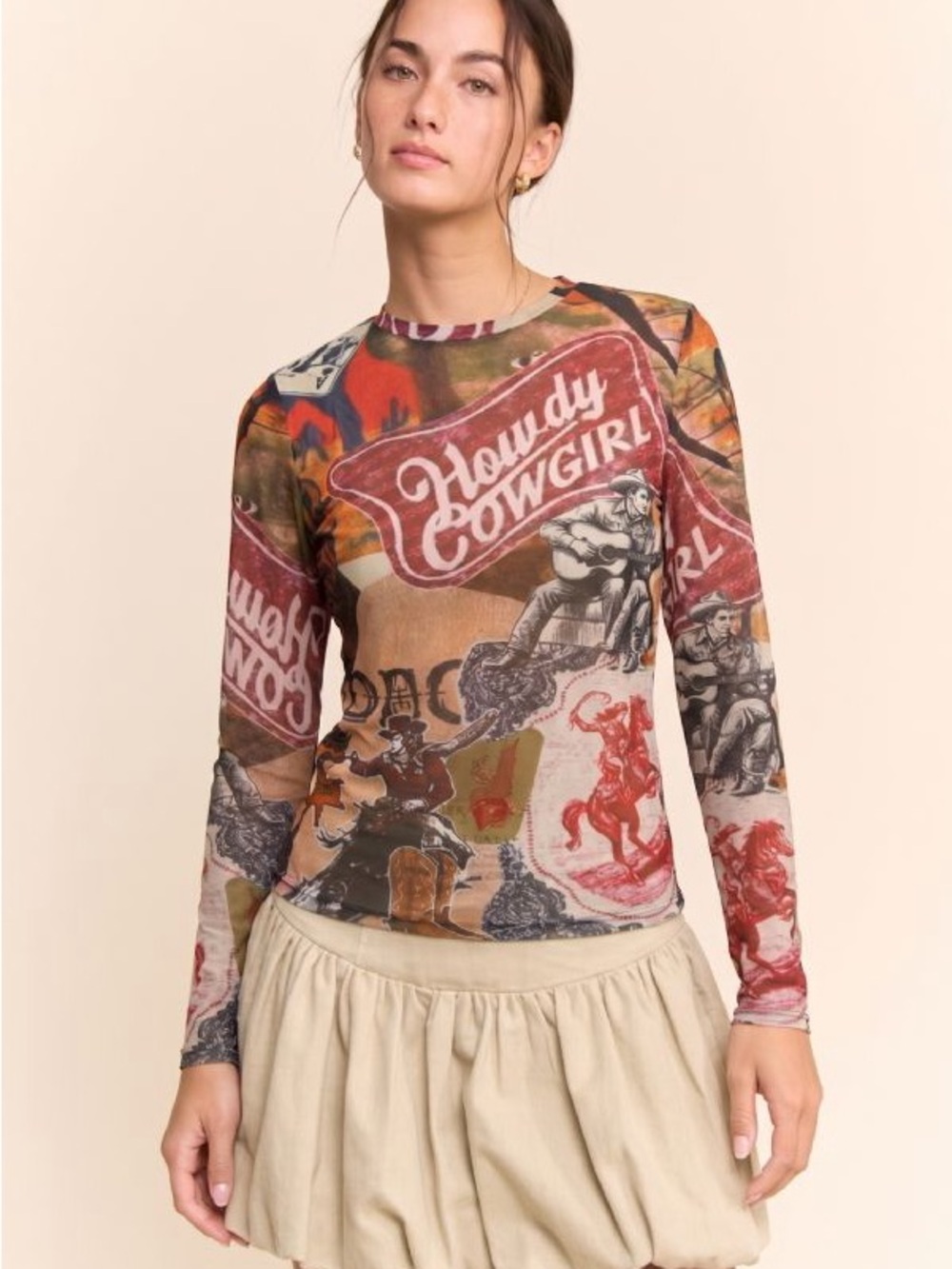 Howdy Long-sleeve Mesh Top